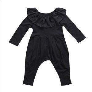 NWT Black Long Sleeve Ruffle Neck Romper 18 M